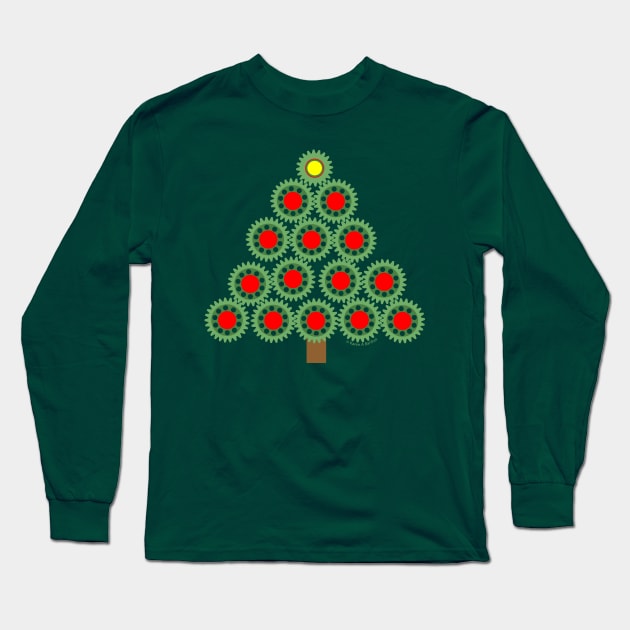 Mechanical Gear Christmas Tree Long Sleeve T-Shirt by Barthol Graphics